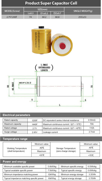 16V 200F Modulo Supercondensatore 800A 7.2Wh JNHS Ultraslim